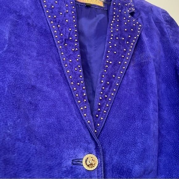 Vintage 90s Atlantic Beach Leather Coat Works Purple Suede Studded Jacket 16 - Picture 7 of 7